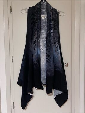 Tribal jeans Navy & Gray Open Front Draped Vest size small women's